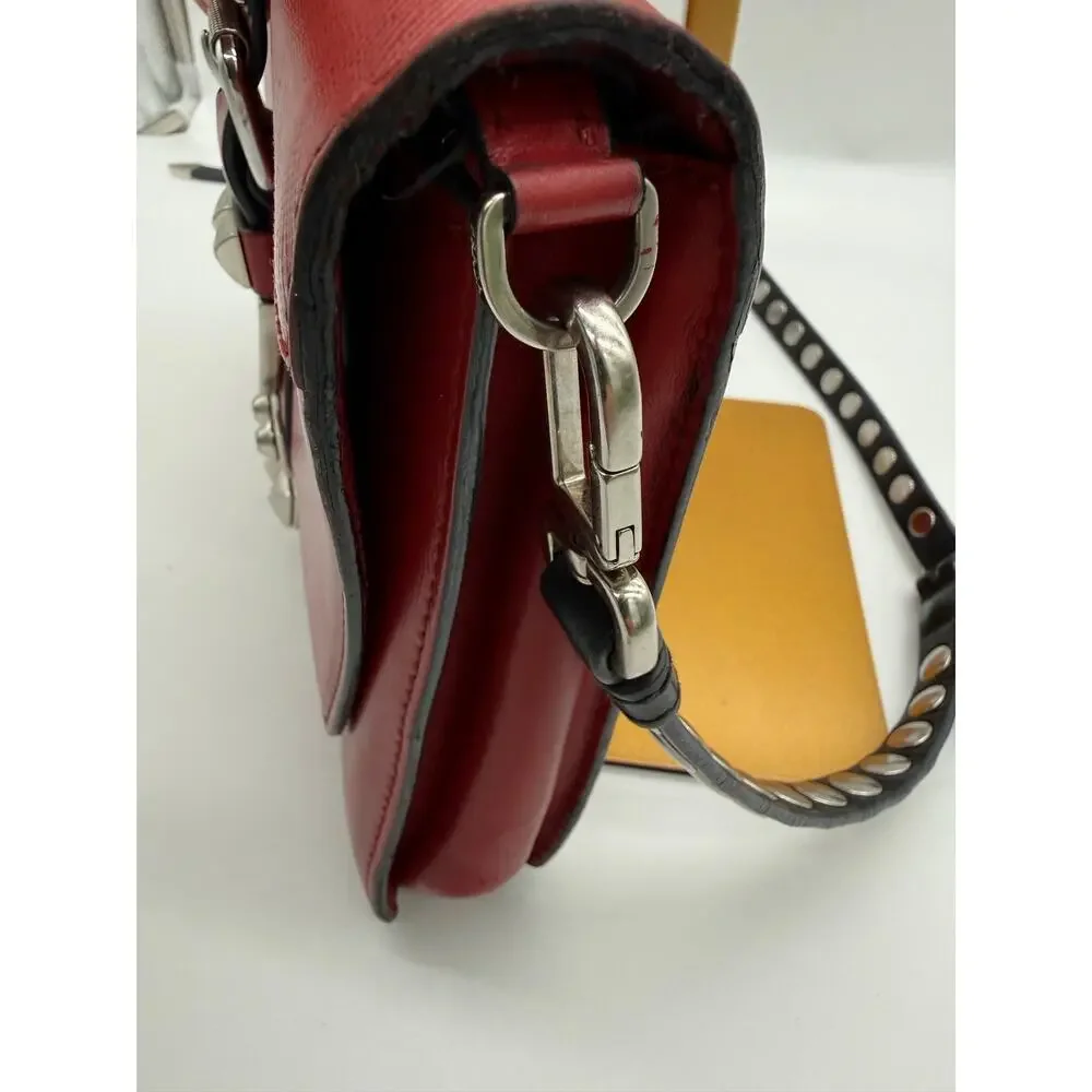 PRADA Elektra Red Saffiano Leather Studded Buckle Crossbody Bag 1BD120 Silver⁠